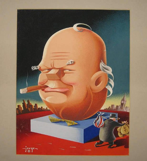 Cartoon Painting of Winston Churchill