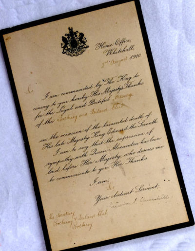 Letter From Churchill. Certificate of Thanks