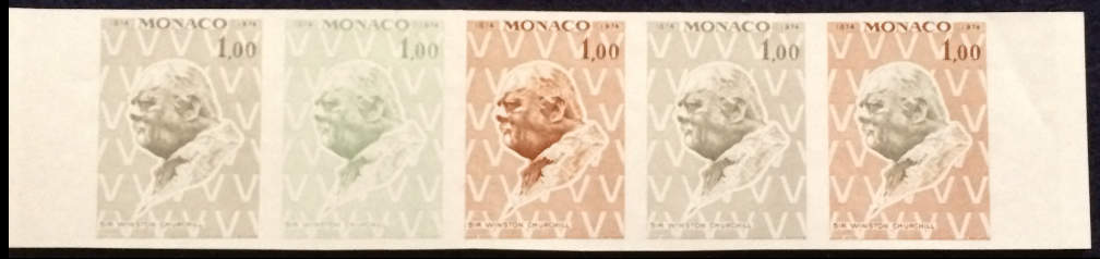 Churchill Philately-Monaco Strip of 5 Trial Colors