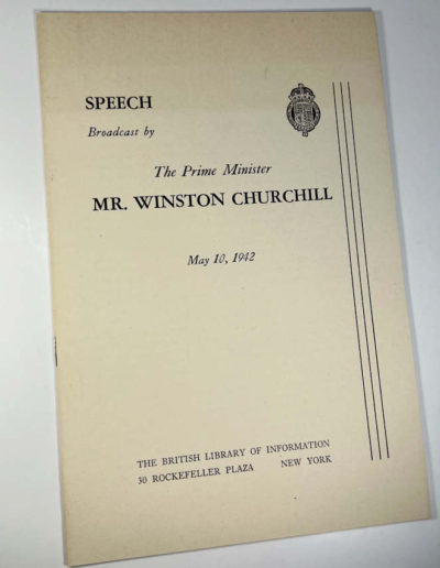 Pamphlet: Churchill Speech Broadcast May 10, 1942