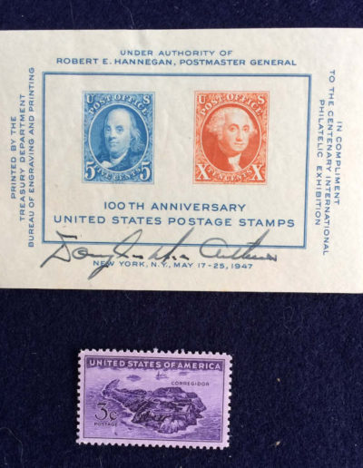 General Douglas MacArthur' Signature on 100th Anniversary United States Postage Stamps Label