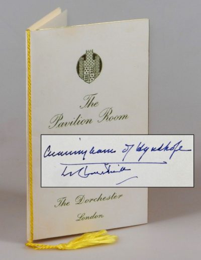 Lord Hastings Menu + Signatures of Churchill & Viscount Cunningham