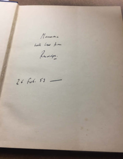 Randolph Churchill Inscription & Signature to Clemmie (his Mother)