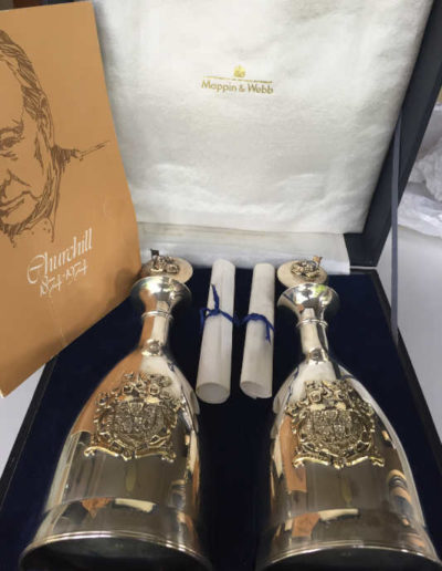Two sterling silver decanters in original presentation case with COAs
