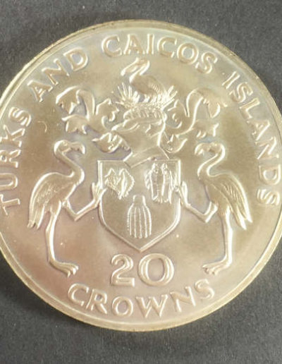 Turks Caicos 20 Crowns Sterling Silver Coin