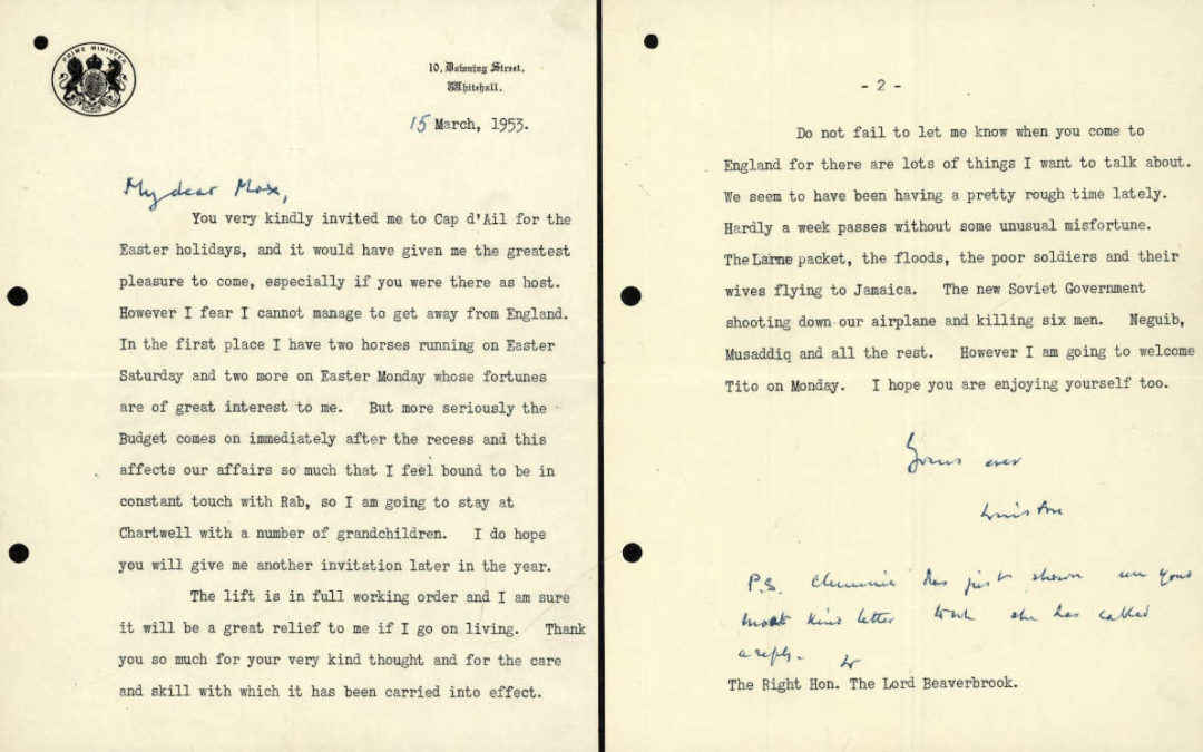 Churchill Letter to Beaverbrook 1953