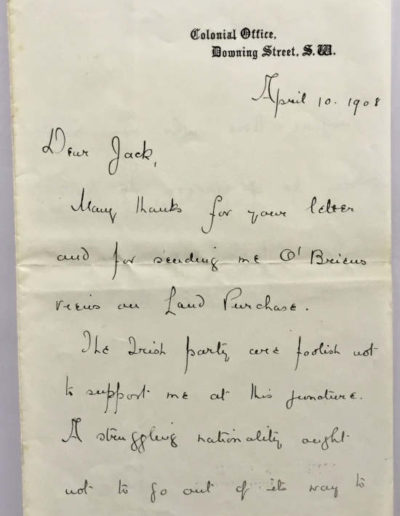 Churchill Letter to Shane Leslie 1908 p1