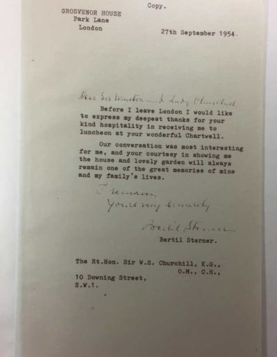 Letter to the Churchills from Bertil Sterner