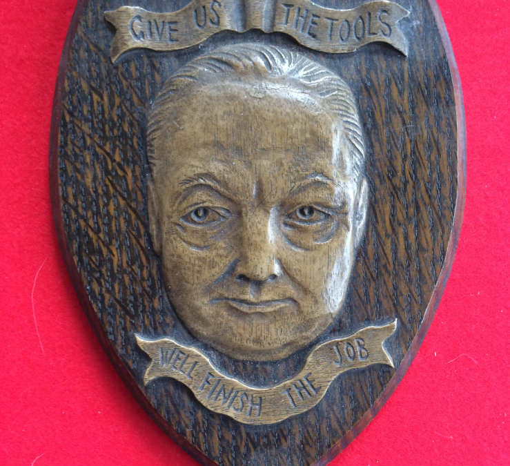 Wooden Shield – Carved Churchill Portrait