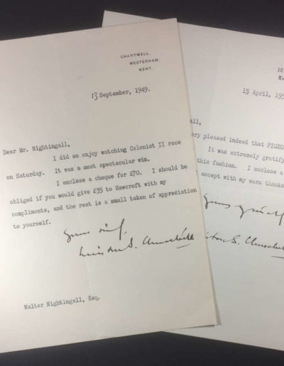 2 Letteres from Winston Churchill to his horse trainer, Walter Nightingall