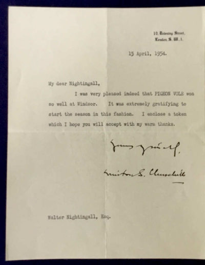 Letter Form Winston Churchill to Nightingall, 1949