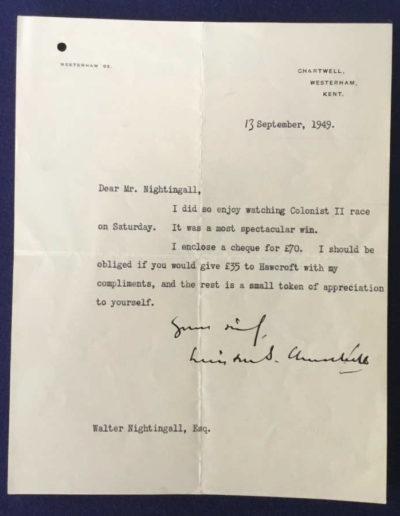 Letter Form Winston Churchill to Nightingall, 1954