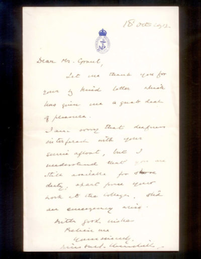Churchill Letter To Grant 1912