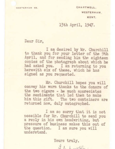 Letter from Churchill's Private Secretary to Mayor of Oldham