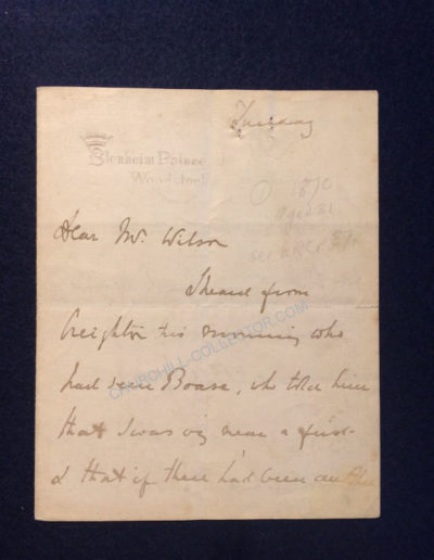 Lord Randolph Churchill Hand-written Letter, p1