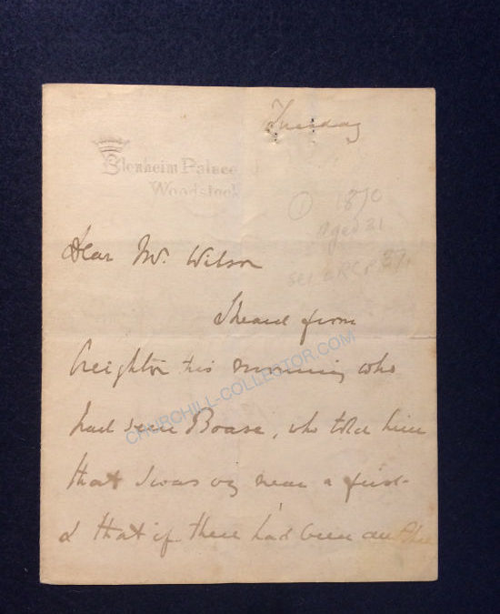 Hand-written Letter, 1870. Lord Randolph Churchill