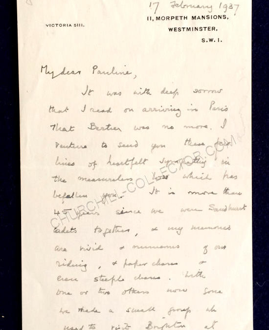 Handwritten Letter: Winston Churchill to Pauline Clay (Astor)