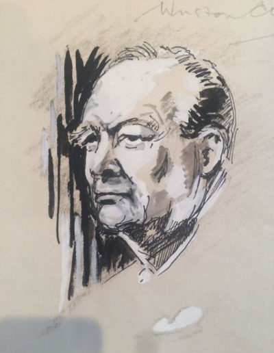 Portrait of Churchill in Pen & Ink by Hailstone, 1942