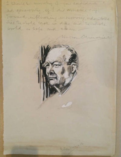 Full Portrait of Churchill in Pen & Ink by Hailstone, 1942