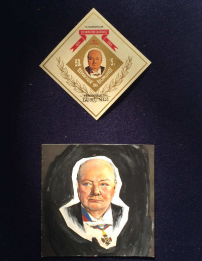 Churchill Portrait on Stamp + Original Artwork