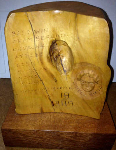 Base: Winston Churchill Portrait on Wood Carving in style of Mt. Rushmore