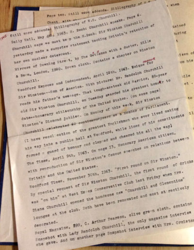 One page from the Bibliography of the Works of Winston Churchill with Original Typewritten Addenda by Bernard Farmer