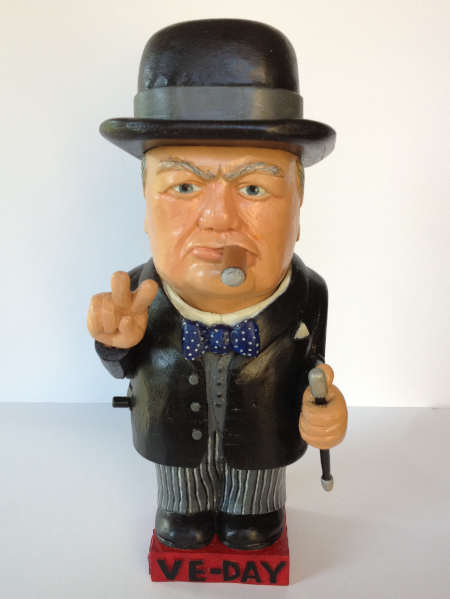 Winston Churchill: Mechanical Carved Wood Figure