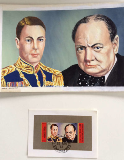 Original artwork + the stamp: Winston Churchill & King George VI