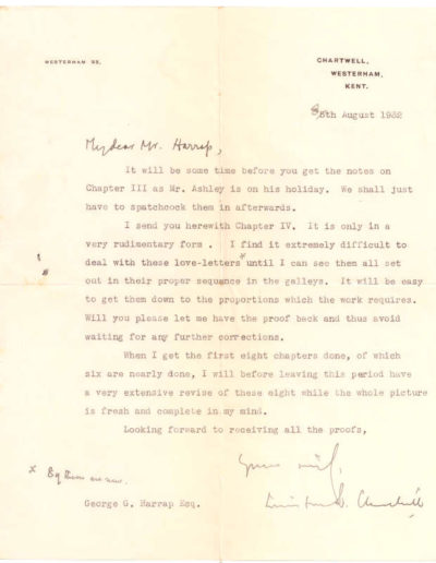 Churchill's Letter to the Publisher, George Harrap