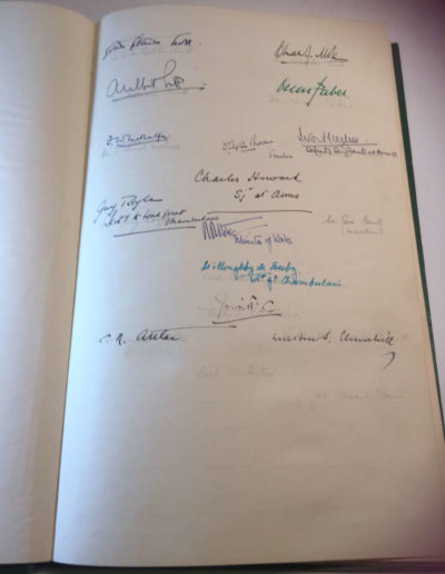 Churchill Signature + other dignitaries. Opening Chamber House Commons