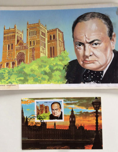 Stamp plus Original Artwork by Lebanese Artist, Samir Ghantous featuring Churchill & Westminster Abbey