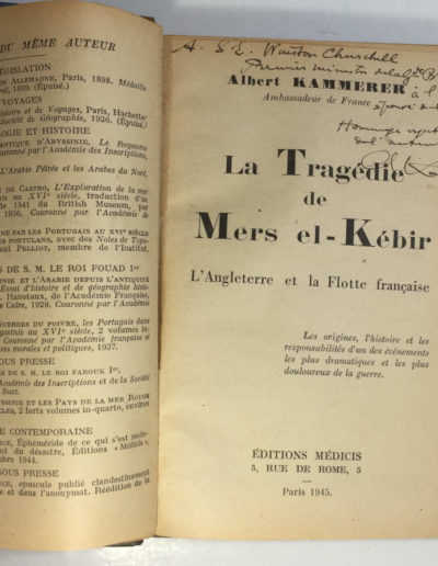 Inscription to Winston Churchill by the Author, Albert Kammerer in French