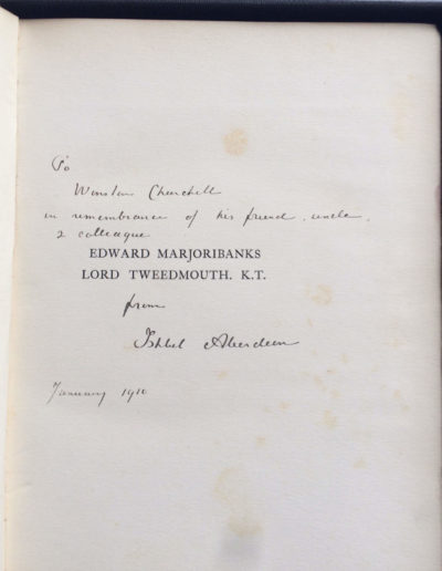 Inscription to Winston S Churchill from the Editor of this book, Ishbel Aberdeen: Notes and Recollections, by Baron Tweedmouth Edward Marjoribanks