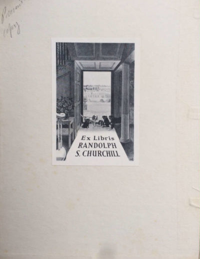 Randolph Churchill’s bookplate inside the book, Notes & Recollections by Edward Marjoribanks