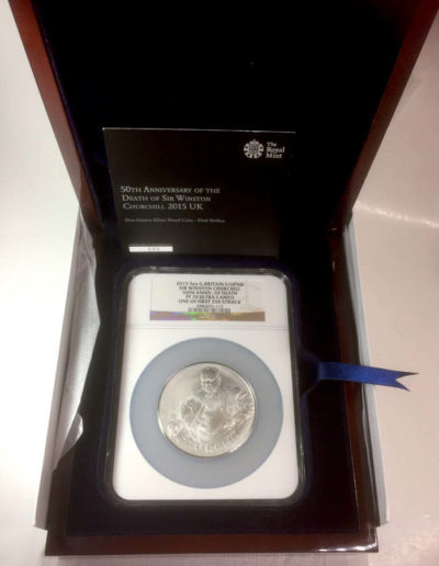 Silver Coin Commemorating 50th Anniversary of Churchill's Death in Custom Box with COA