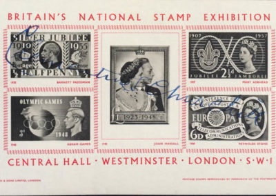 Full signature of Sir Winston Churchill’s wife, Clementine S. Churchill on Souvenir Sheet, stamped 1962