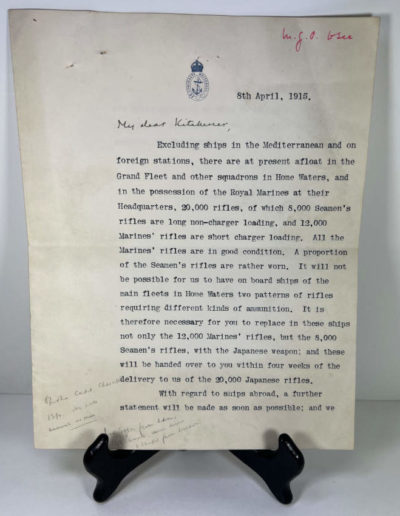 Churchill Signed Letter to Lord Kitchener p1