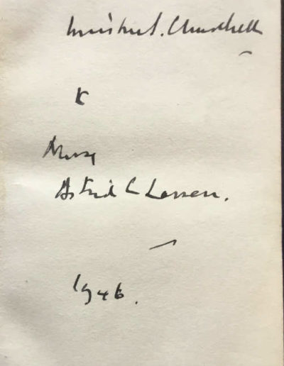 Winston Churchill’s inscription & signature inside the New Testament to Nurse Larsen 1946