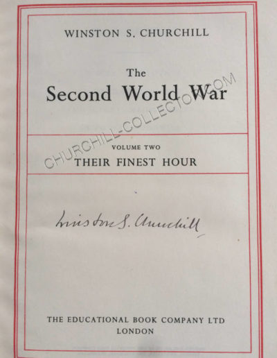 Title page of vol 2: Second World War by Winston Churchill. Signed by Churchill in all six volumes.