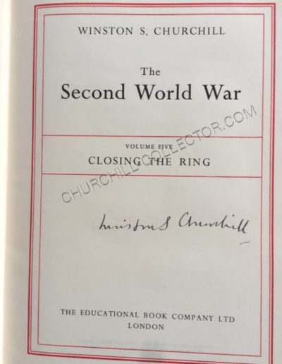 Title page of vol 5: Second World War by Winston Churchill. Signed by Churchill in all six volumes.