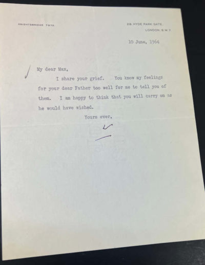 Personal letter from Winston Churchill to Max Aitken