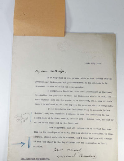 Winston Churchill Letter to Viscount Northcliffe