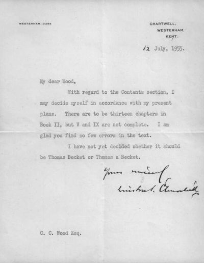 Letter from Winston Churchill To C. C. Wood, 12 July 1955
