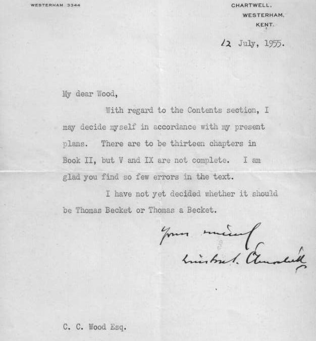Churchill – Two Typed Letters to C.C. Wood (Chief Copy Editor)