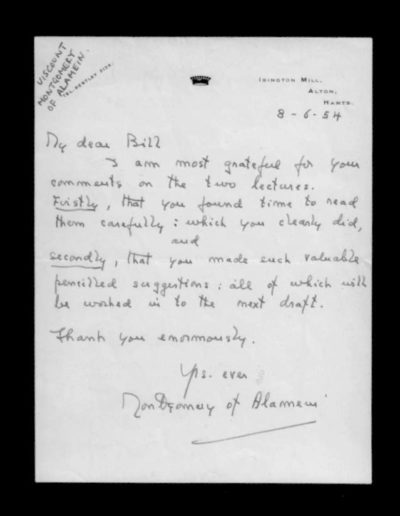 Letter Written and Signed by F. M .Montgomery 1954