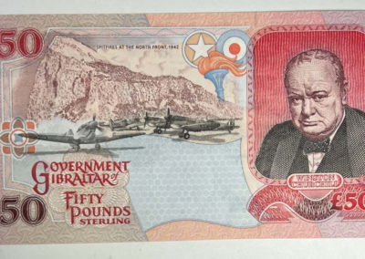 Gibraltar 50 Pounds Note: featuring Winston Churchill on the verso
