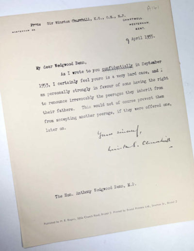 Churchill's Letter to Anthony Wedgwood Benn