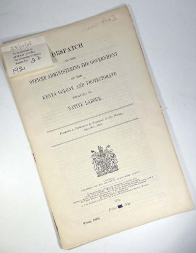 Front Cover: Despatch to the Officer Administering the Government of the Kenya Colony and Protectorate Relating to Native Labour by Winston Churchill