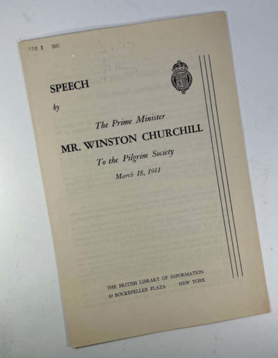 To the Pilgrim Society: 1941 Speech by Winston Churchill