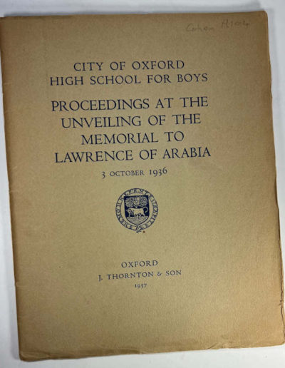 Booklet: Unveiling of the Memorial to Lawrence of Arabia